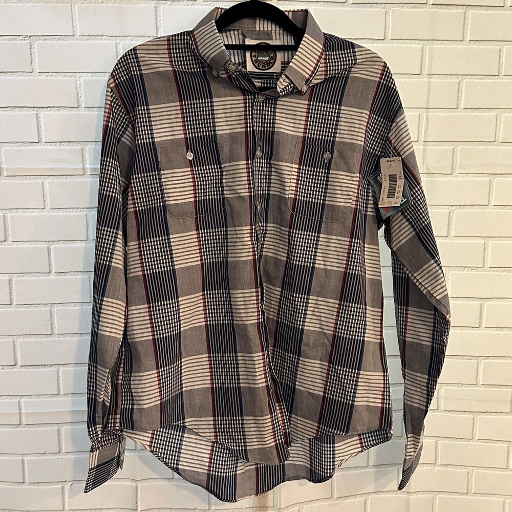 Boys Wild Thunder Blue Red Plaid Long Sleeve Button Up Long Sleeve Shirt XL